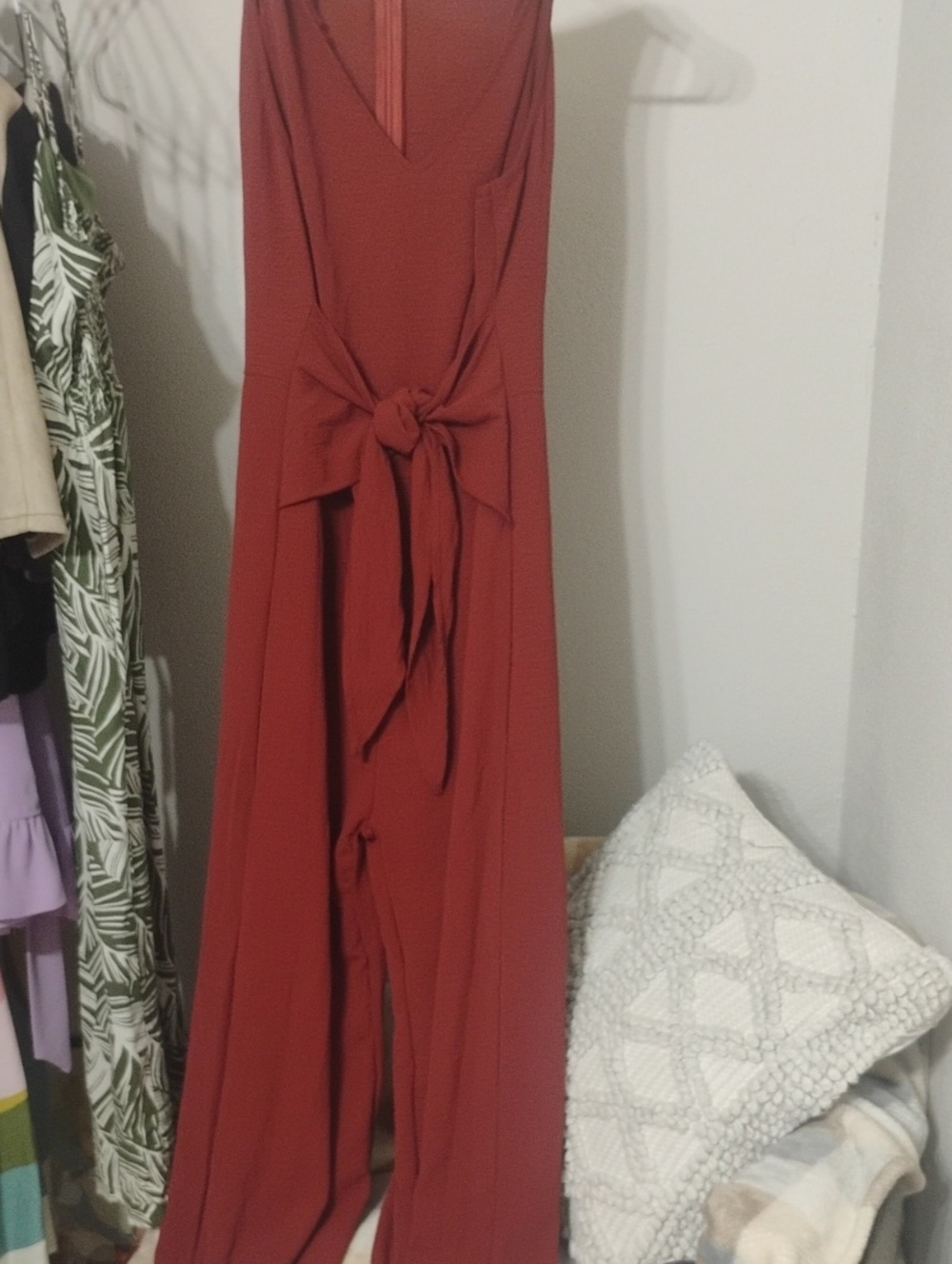 Sleeveless Tie-Front Pantsuit in Burnt Orange
